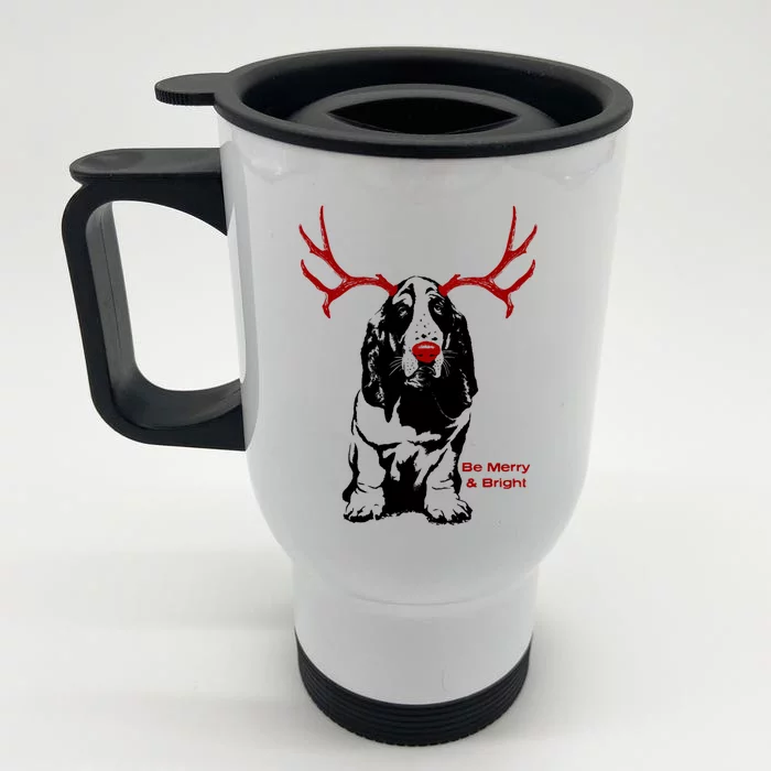 Be Merry And Bright Basset Hound Dog Christmas Hoodie Front & Back Stainless Steel Travel Mug