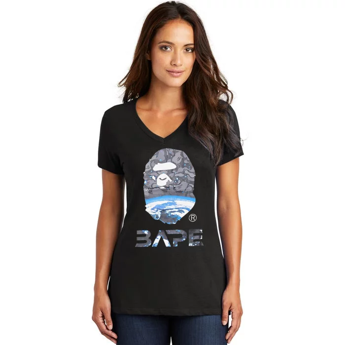 Bape Mid Autumn Festival Sace Moon Earth Big Ape Gift Women's V-Neck T-Shirt