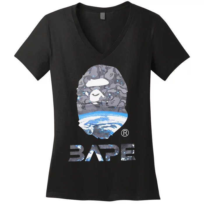 Bape Mid Autumn Festival Sace Moon Earth Big Ape Gift Women's V-Neck T-Shirt