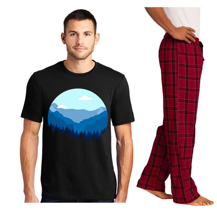 Blue Mountain And Forest Scene Silhouette Pajama Set