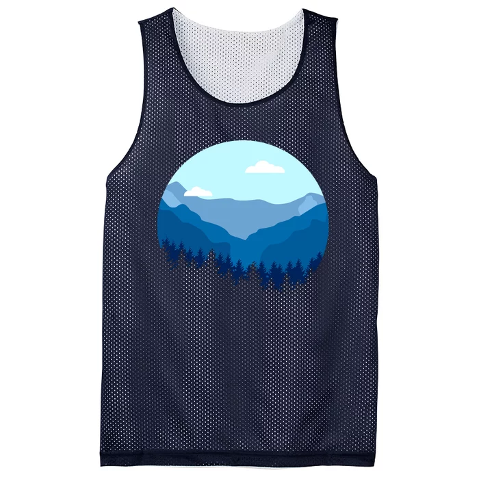 Blue Mountain And Forest Scene Silhouette Mesh Reversible Basketball Jersey Tank