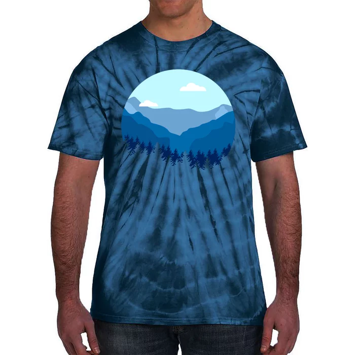 Blue Mountain And Forest Scene Silhouette Tie-Dye T-Shirt