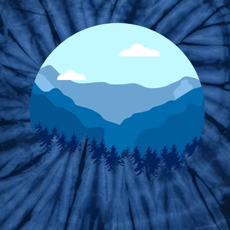 Blue Mountain And Forest Scene Silhouette Tie-Dye T-Shirt