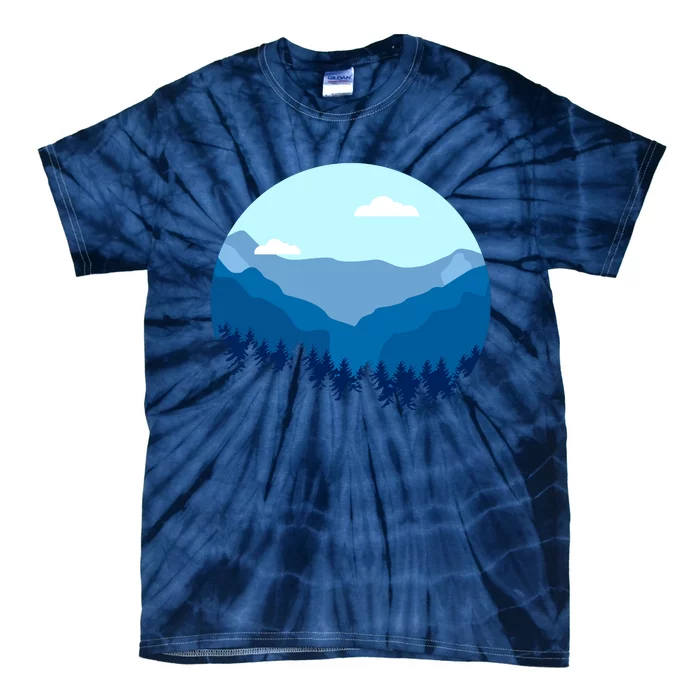 Blue Mountain And Forest Scene Silhouette Tie-Dye T-Shirt