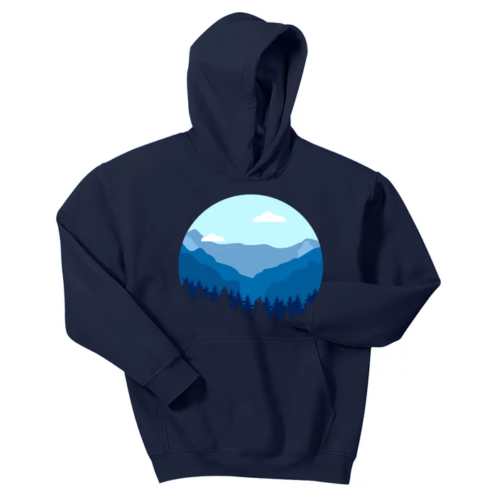 Blue Mountain And Forest Scene Silhouette Kids Hoodie