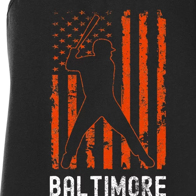 Baltimore Maryland American Flag Baseball Weathered Women's Racerback Tank