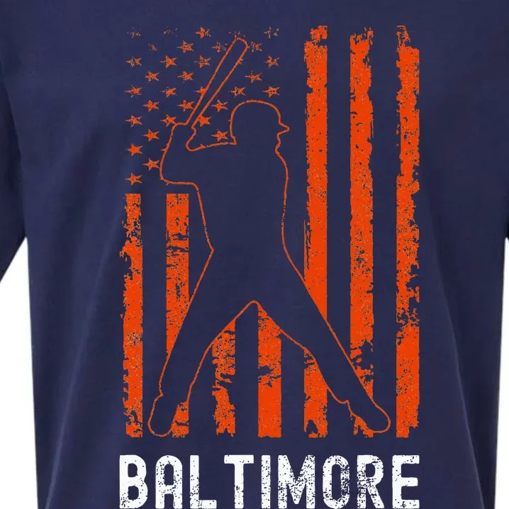 Baltimore Maryland American Flag Baseball Weathered Sueded Cloud Jersey T-Shirt