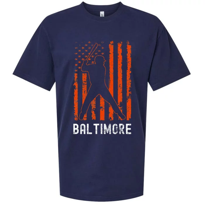 Baltimore Maryland American Flag Baseball Weathered Sueded Cloud Jersey T-Shirt