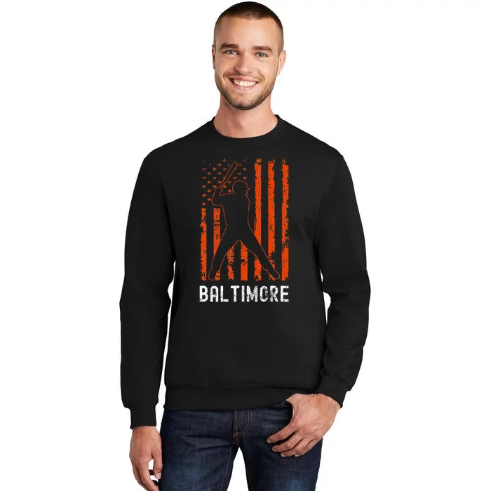 Baltimore Maryland American Flag Baseball Weathered Sweatshirt