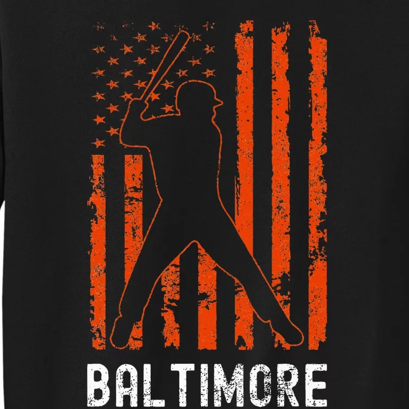 Baltimore Maryland American Flag Baseball Weathered Sweatshirt