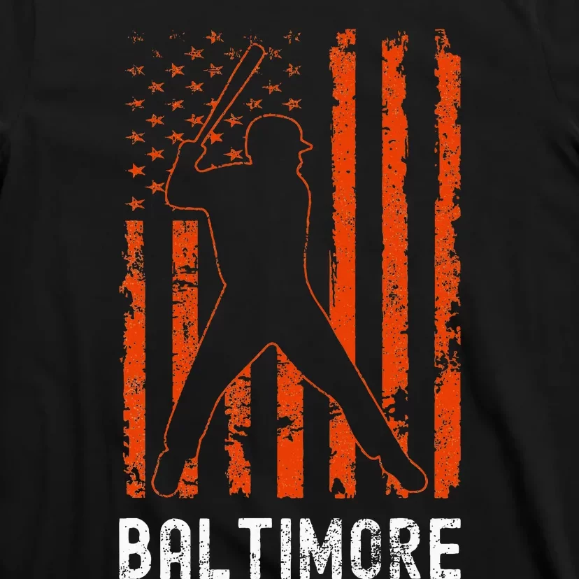 Baltimore Maryland American Flag Baseball Weathered T-Shirt