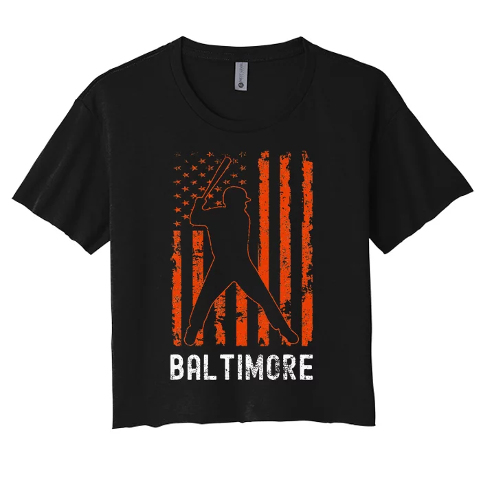 Baltimore Maryland American Flag Baseball Weathered Women's Crop Top Tee