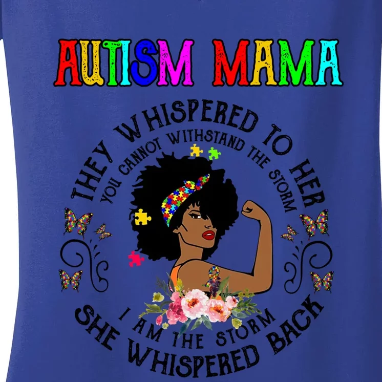 Black Mama Autism Awareness African American Gift Women's V-Neck T-Shirt