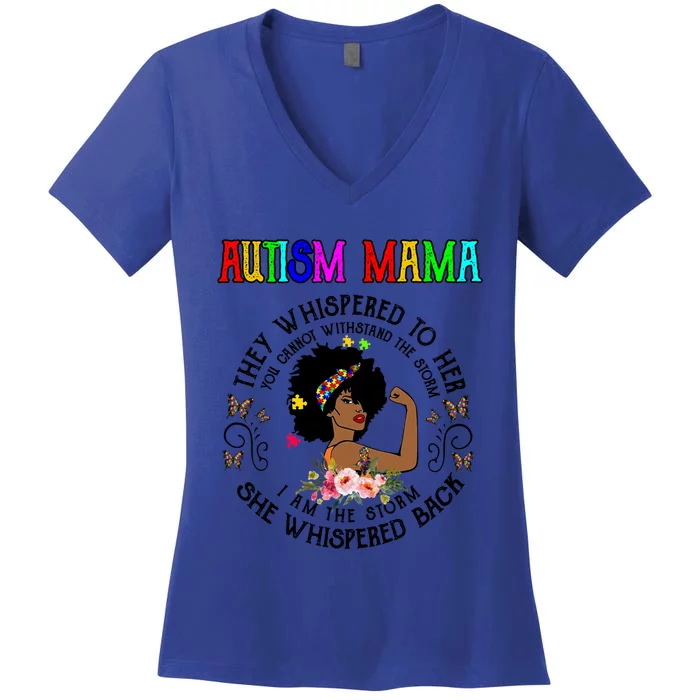 Black Mama Autism Awareness African American Gift Women's V-Neck T-Shirt