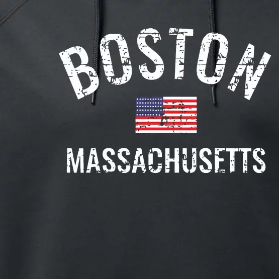 Boston Massachusetts American Flag Performance Fleece Hoodie