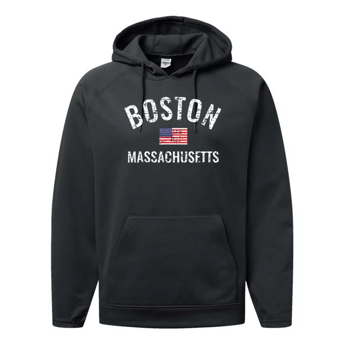 Boston Massachusetts American Flag Performance Fleece Hoodie