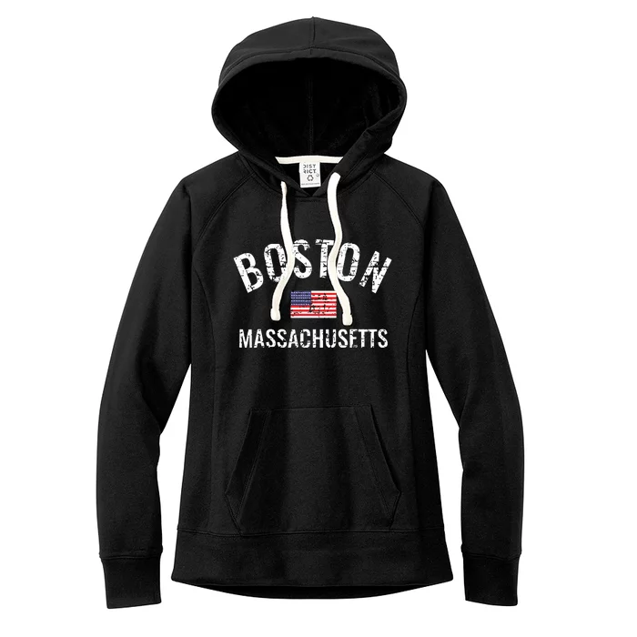 Boston Massachusetts American Flag Women's Fleece Hoodie