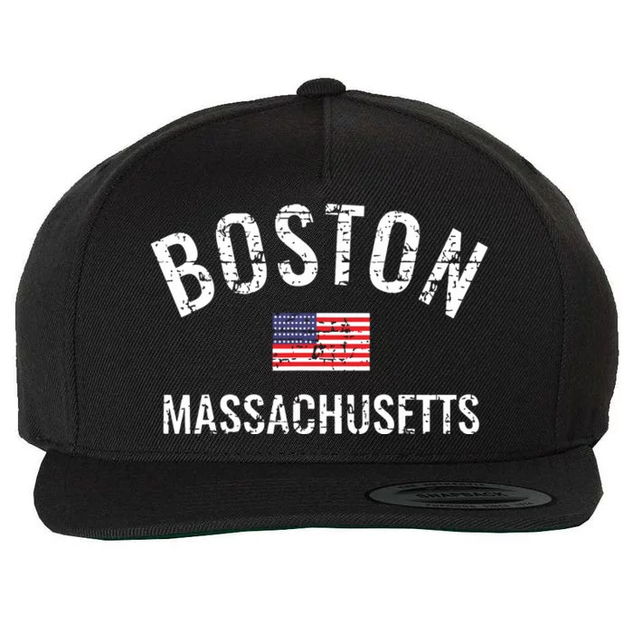 Boston Massachusetts American Flag Wool Snapback Cap