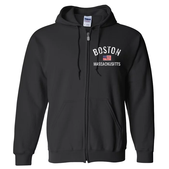 Boston Massachusetts American Flag Full Zip Hoodie