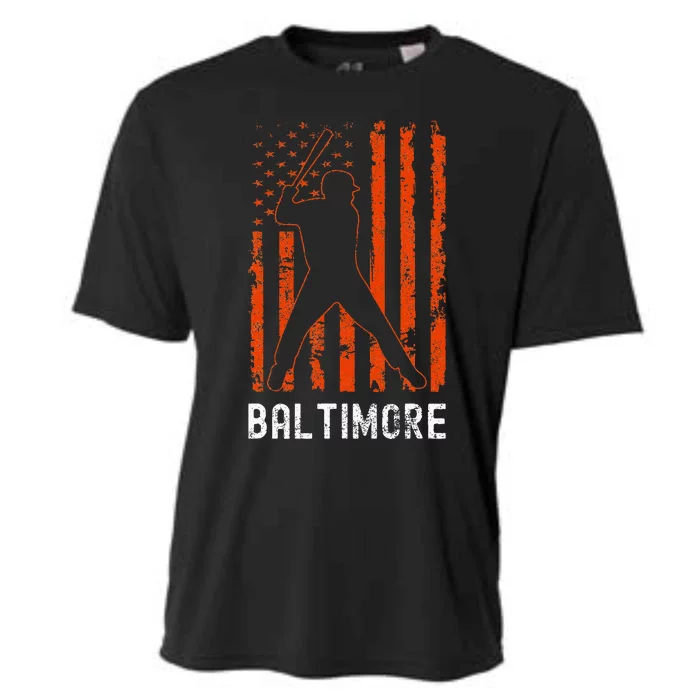 Baltimore Maryland American Flag Baseball Weathered Cooling Performance Crew T-Shirt