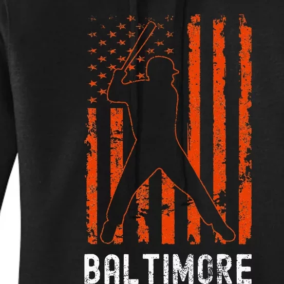 Baltimore Maryland American Flag Baseball Weathered Women's Pullover Hoodie