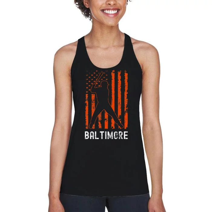 Baltimore Maryland American Flag Baseball Weathered Women's Racerback Tank