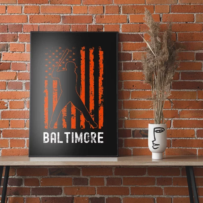 Baltimore Maryland American Flag Baseball Weathered Poster