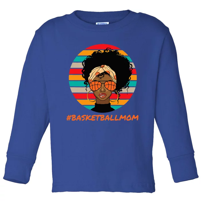 Basketball Mom Black Women African American Afro Toddler Long Sleeve Shirt