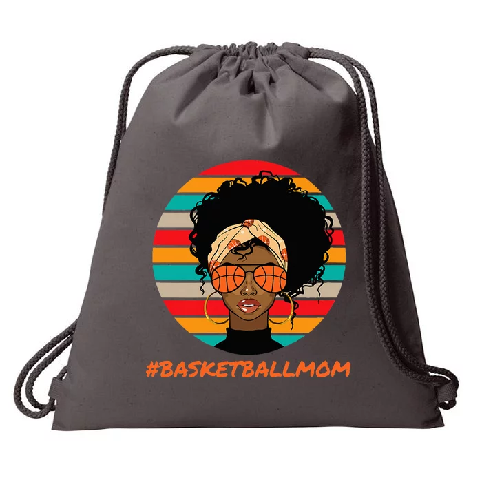 Basketball Mom Black Women African American Afro Drawstring Bag