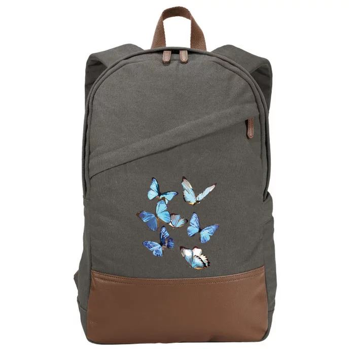 Blue Morpho Butterfly Swarm Lepidoptera Entomology Cotton Canvas Backpack