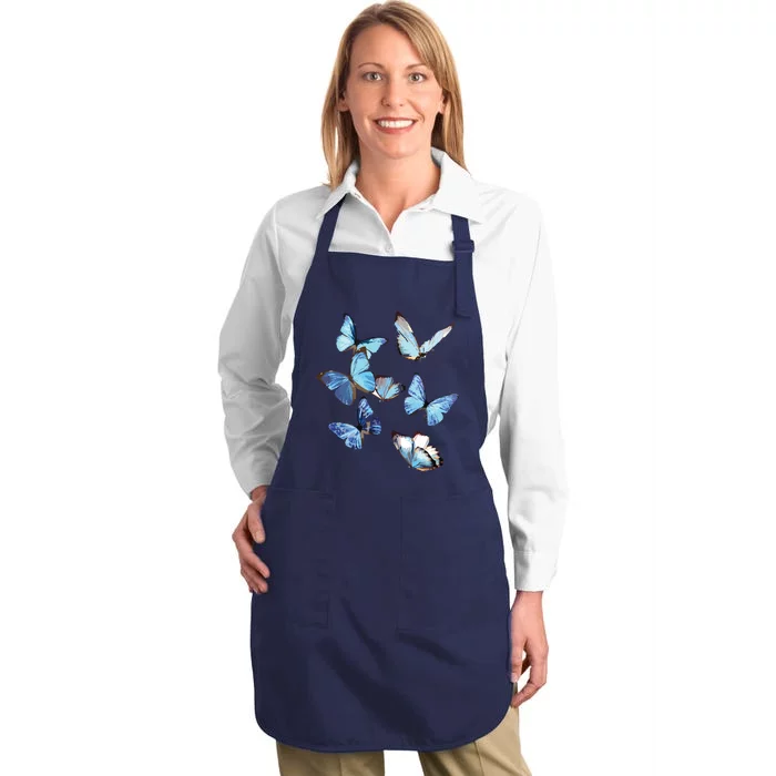 Blue Morpho Butterfly Swarm Lepidoptera Entomology Full-Length Apron With Pocket