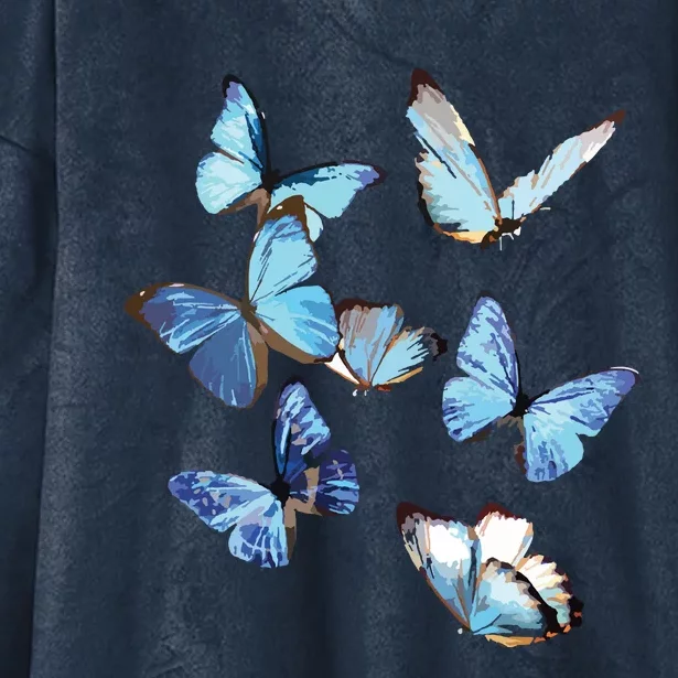 Blue Morpho Butterfly Swarm Lepidoptera Entomology Hooded Wearable Blanket