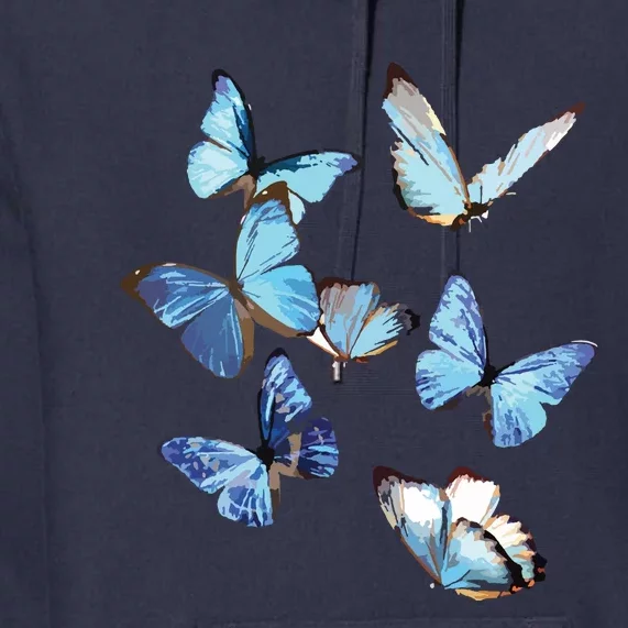 Blue Morpho Butterfly Swarm Lepidoptera Entomology Premium Hoodie