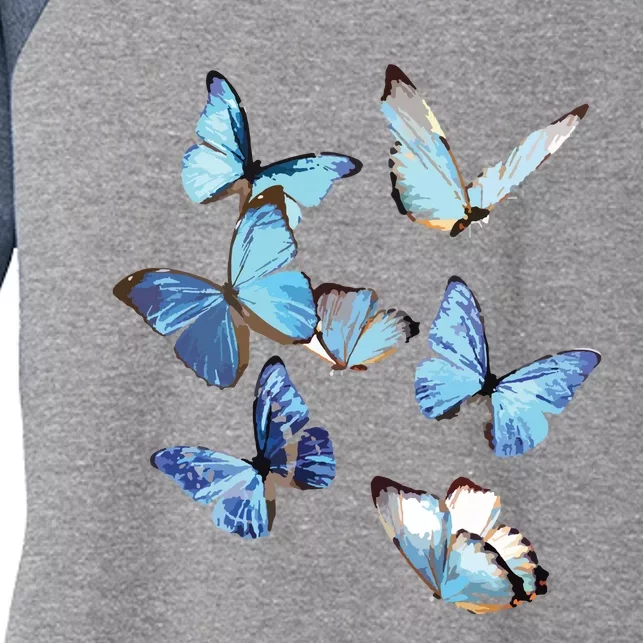 Blue Morpho Butterfly Swarm Lepidoptera Entomology Women's Tri-Blend 3/4-Sleeve Raglan Shirt