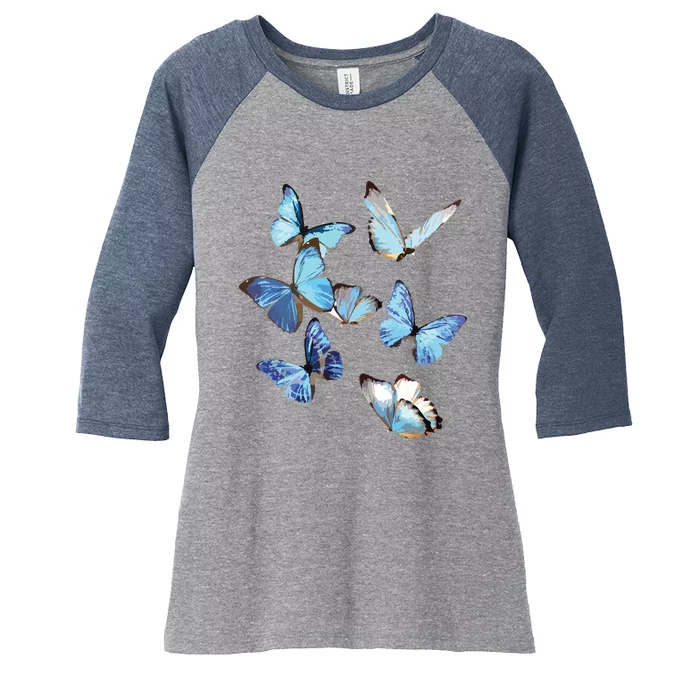 Blue Morpho Butterfly Swarm Lepidoptera Entomology Women's Tri-Blend 3/4-Sleeve Raglan Shirt