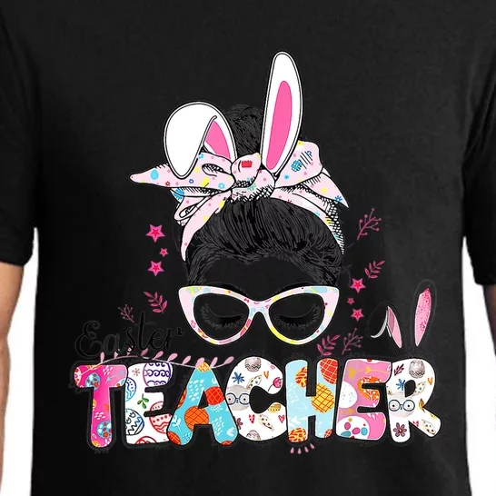 Bunny Messy Bun Easter Teacher Easter Day Girl Wo Pajama Set