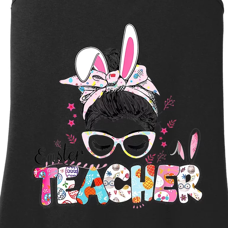 Bunny Messy Bun Easter Teacher Easter Day Girl Wo Ladies Essential Tank