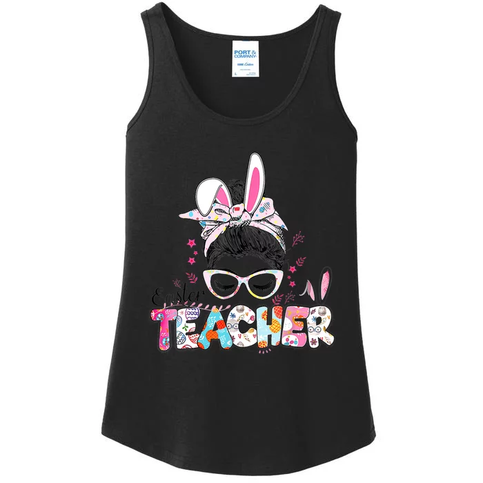 Bunny Messy Bun Easter Teacher Easter Day Girl Wo Ladies Essential Tank