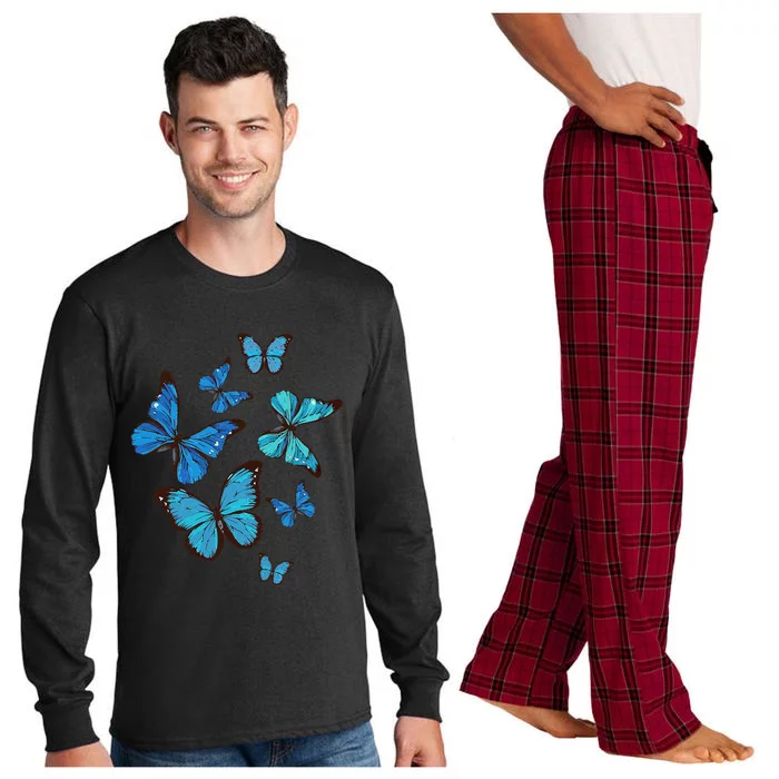 Blue Morpho Butterfly Swarm Lepidoptera Lover Entomologist Long Sleeve Pajama Set