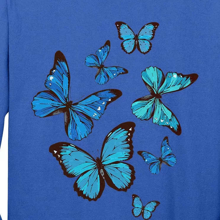 Blue Morpho Butterfly Swarm Lepidoptera Lover Entomologist Tall Long Sleeve T-Shirt