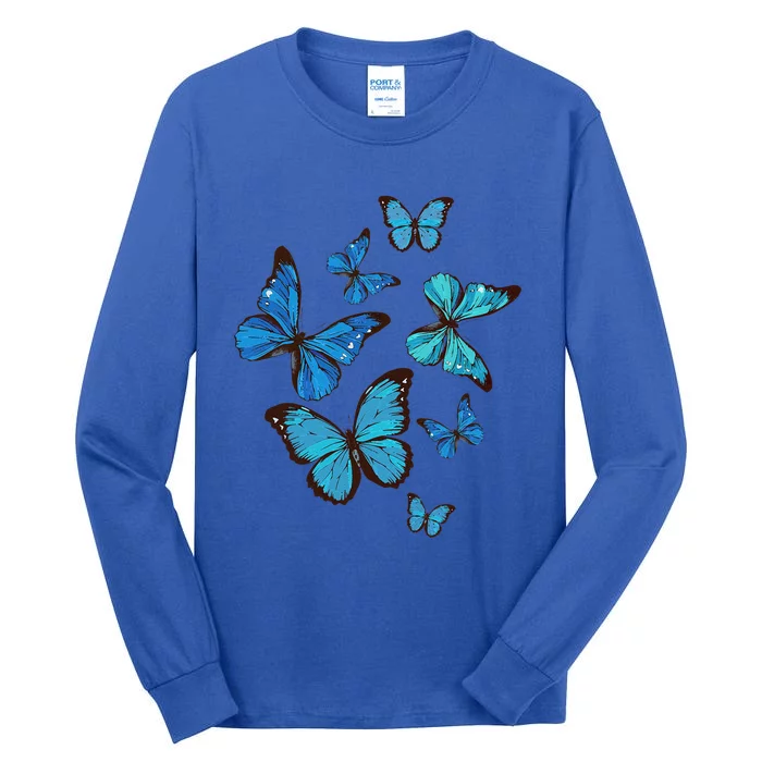 Blue Morpho Butterfly Swarm Lepidoptera Lover Entomologist Tall Long Sleeve T-Shirt