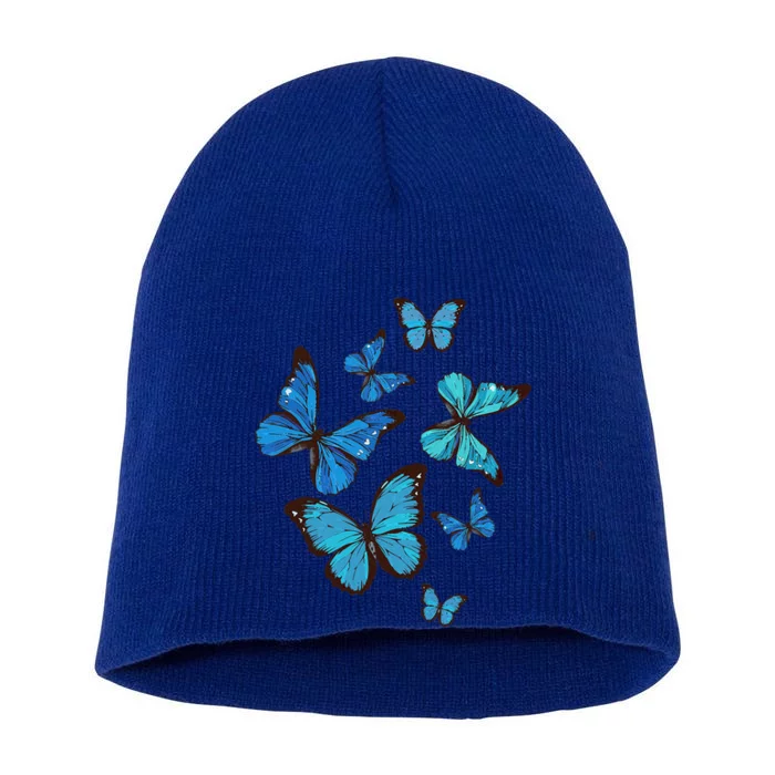 Blue Morpho Butterfly Swarm Lepidoptera Lover Entomologist Short Acrylic Beanie