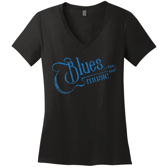 Blues Music Blues Lover Musician Guitarist Guitar Player Women's V-Neck T-Shirt