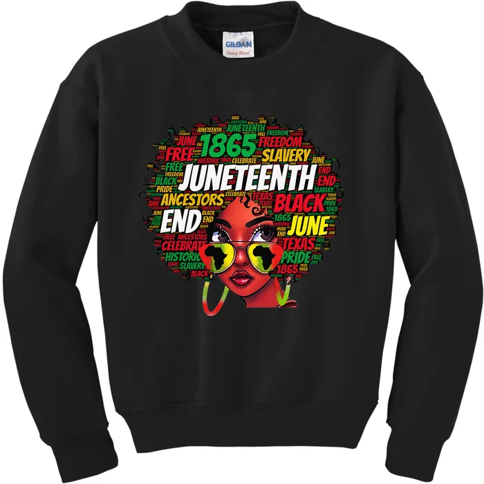 Black  Messy Bun Juneteenth Celebrate Independence Day Kids Sweatshirt