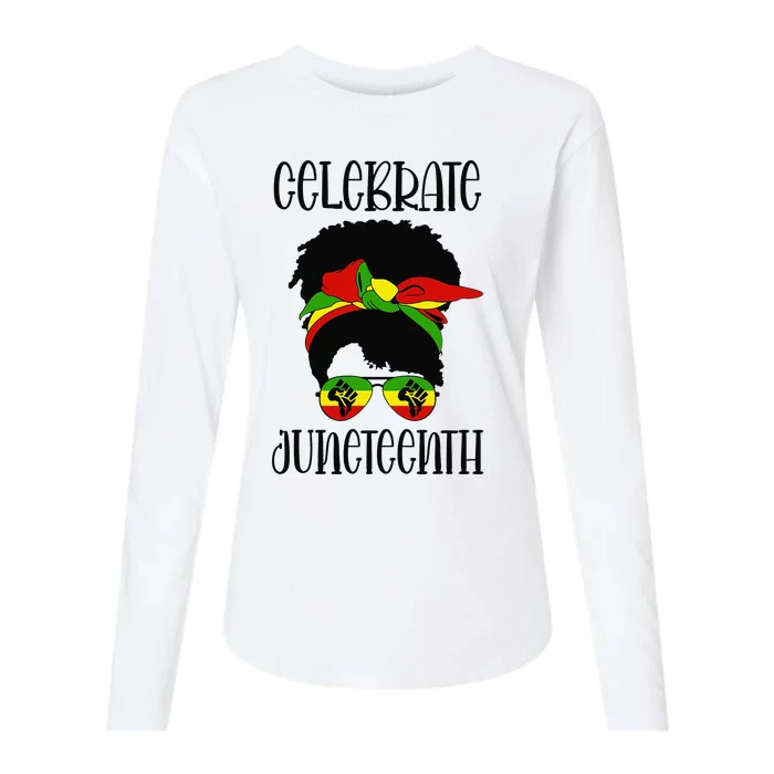 Black  Messy Bun Juneteenth Celebrate Womens Cotton Relaxed Long Sleeve T-Shirt