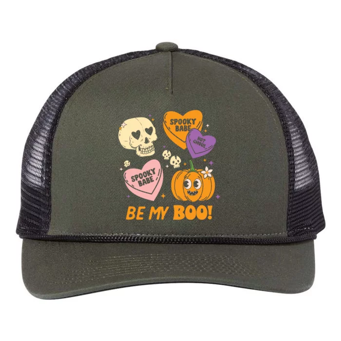 Be My Boo Halloween Cute Pumpkin Gift Retro Rope Trucker Hat Cap