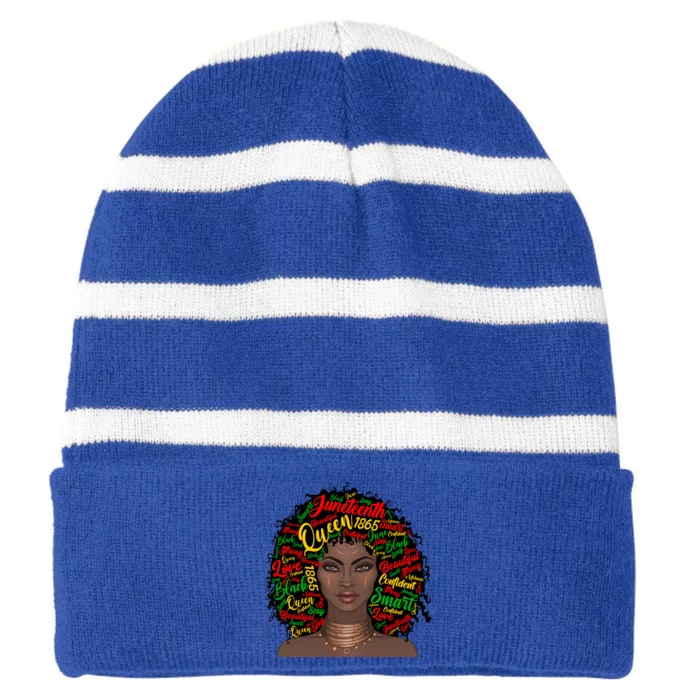 Black Messy Bun Juneteenth Blm Celebrate Independence Cool Gift Striped Beanie with Solid Band