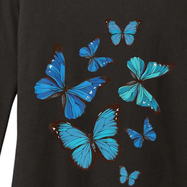 Blue Morpho Butterfly Swarm Lepidoptera Lover Entomologist Womens CVC Long Sleeve Shirt