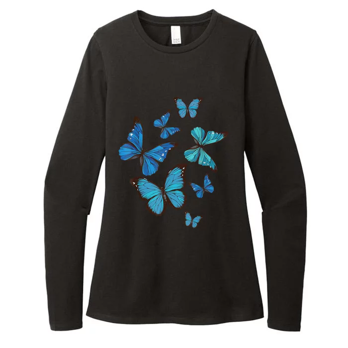 Blue Morpho Butterfly Swarm Lepidoptera Lover Entomologist Womens CVC Long Sleeve Shirt