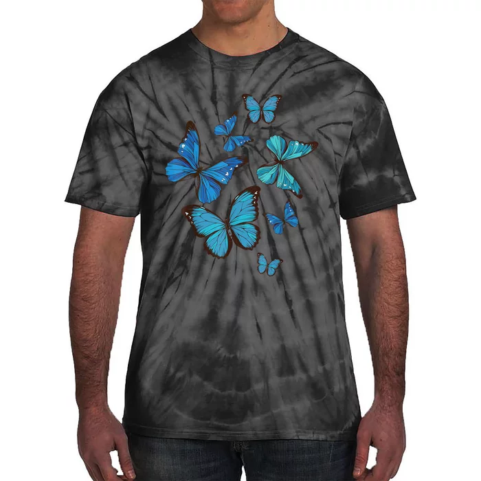 Blue Morpho Butterfly Swarm Lepidoptera Lover Entomologist Tie-Dye T-Shirt